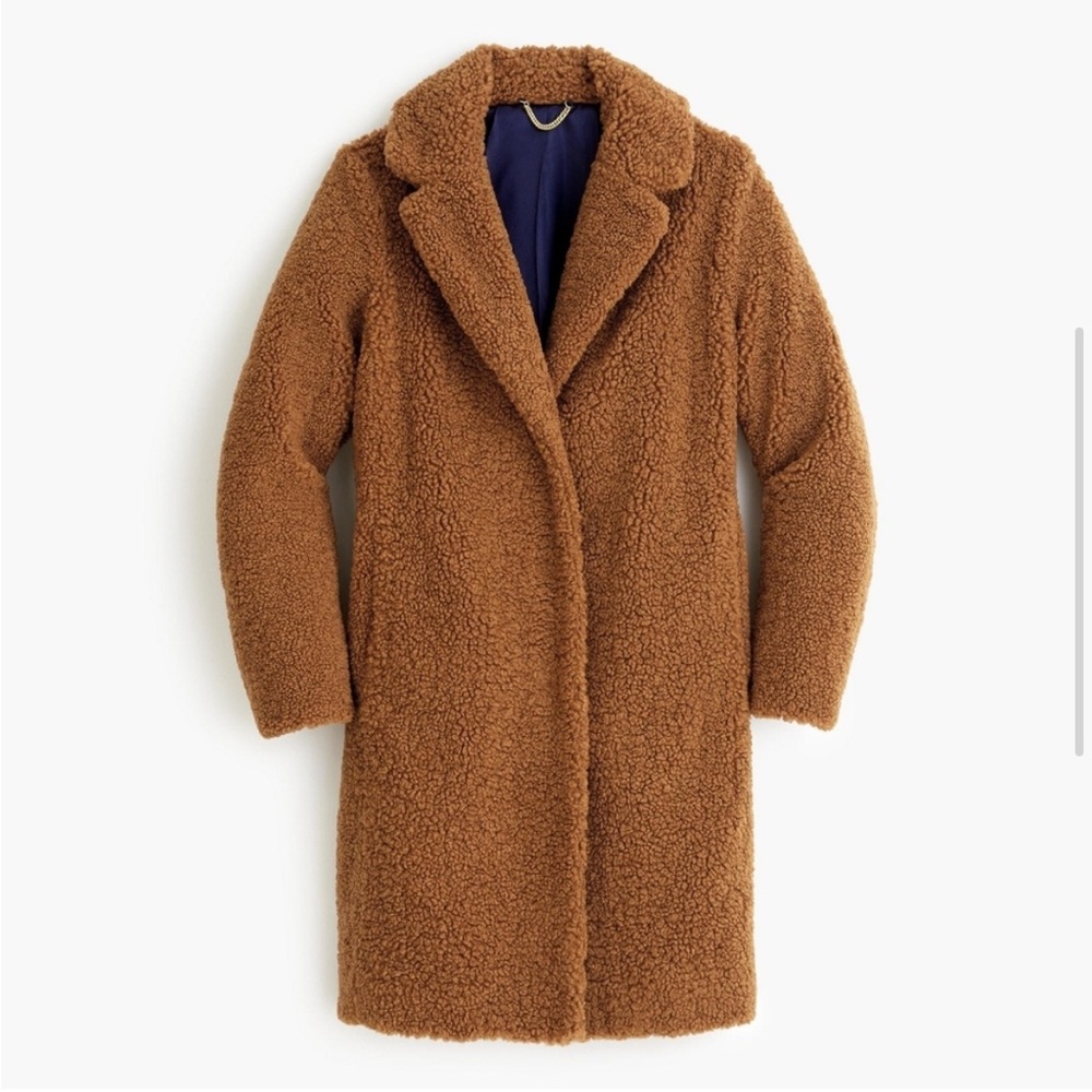 J Crew teddy sherpa top coat in tan brown size small